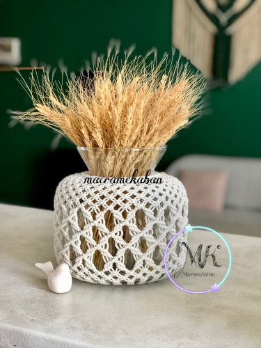 گلدان شیشه ای مکرومه مدل ماریو طرح پروانه