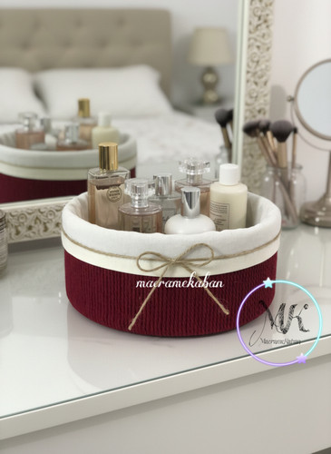 سبد جا لوسیون و جا عطر مکرومهای دستبافت | نظمدهنده دکوری شیک قطر ۲۵ و ارتفاع ۱۰ سانت
