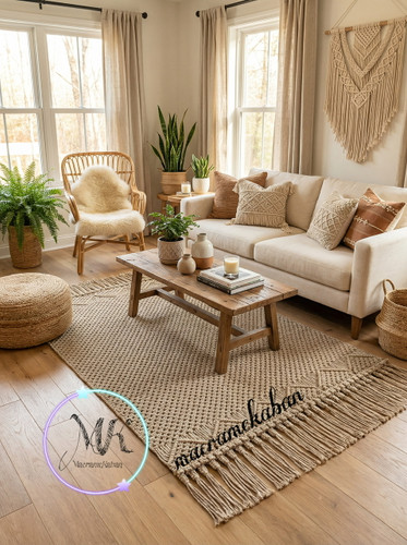 فرشینه مکرومه ابعاد ۱۰۰ در ۱۵۰ سانت ( با احتساب ۲۰ سانت ریشه )